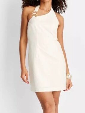 NWT White Halter Mini Dress with Gold Accent